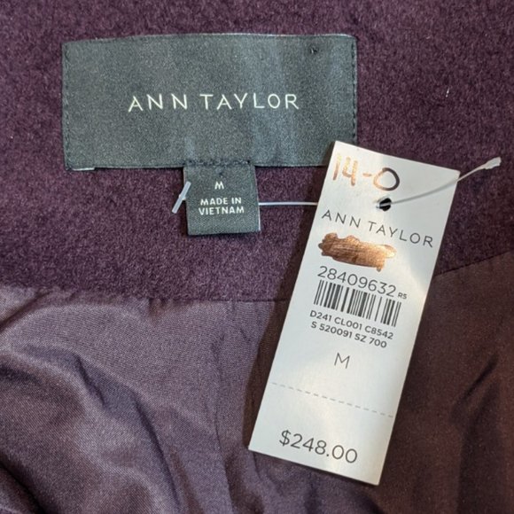 Ann Taylor Felt Purple Gold Button Trench Coat - Picture 8 of 10